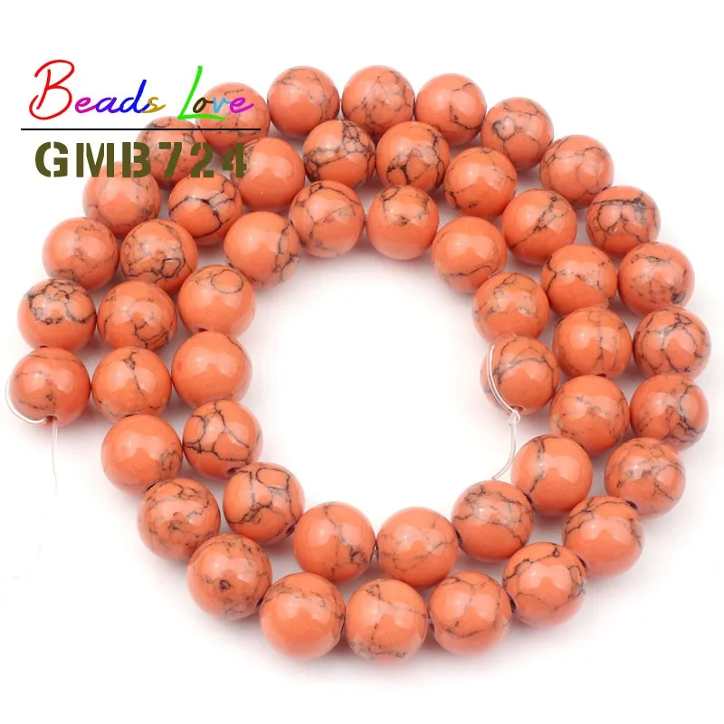 Оптовая продажа Оранжевый Бирюзовый камень 4 6 8 10 12 мм круглые свободные бусины