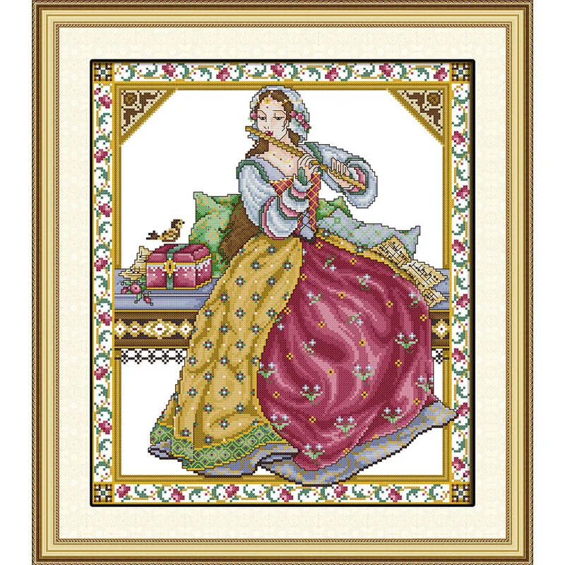Joy Sunday Solo Девочка играет на флейте DIY dmc 14CT 11ct штампованные наборы крестиков