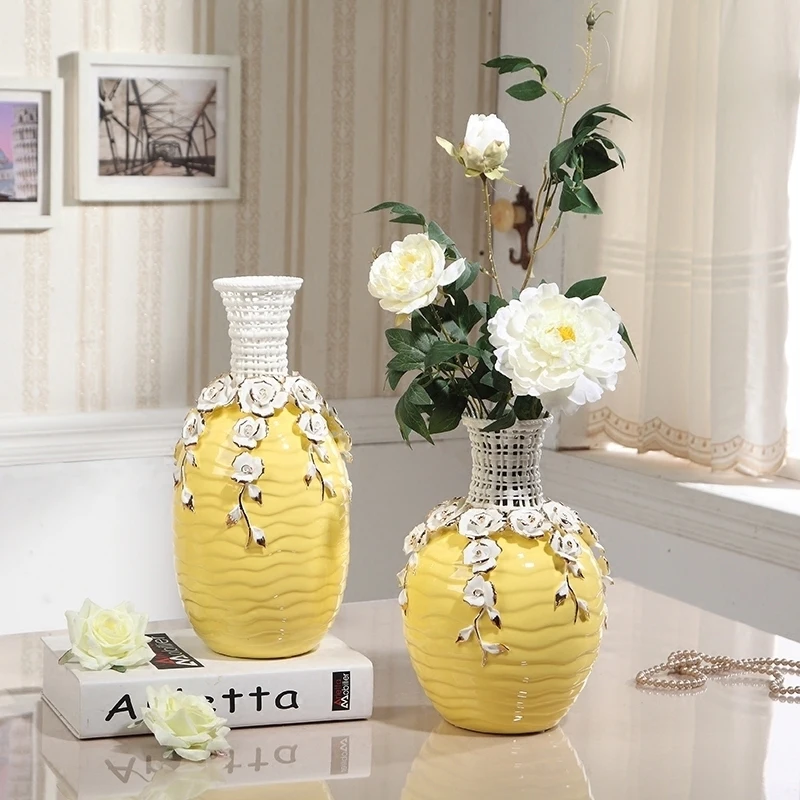 

Jingdezhen high quality ceramic Vase handmade yellow Large vases Household tabletop crafts living room Wedding decoration