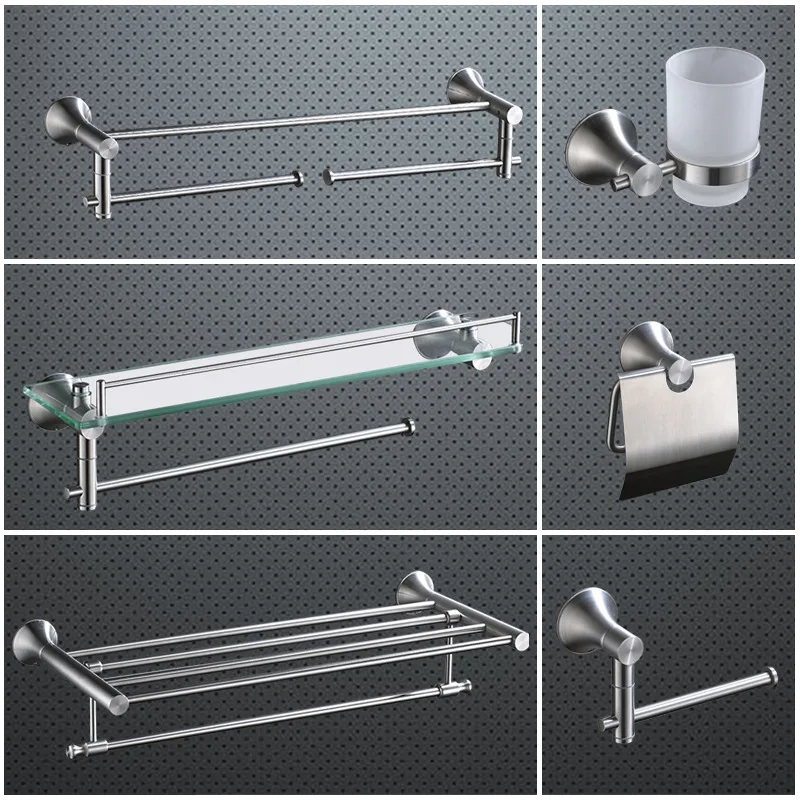 Bathroom Hardware Set Activity Towel Bar Stainless Steel Toilet Paper Holder Soap Dish Wall Brush brushed Nickel | Обустройство дома