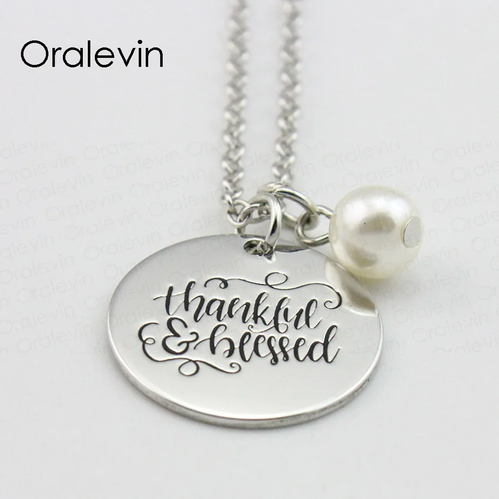Diy Making THANKFUL BLESSED Inspirational Hand Stamped Engraved Custom Pendant Female Necklace Gift Jewelry 10Pcs/Lot #LN2124 | Украшения и