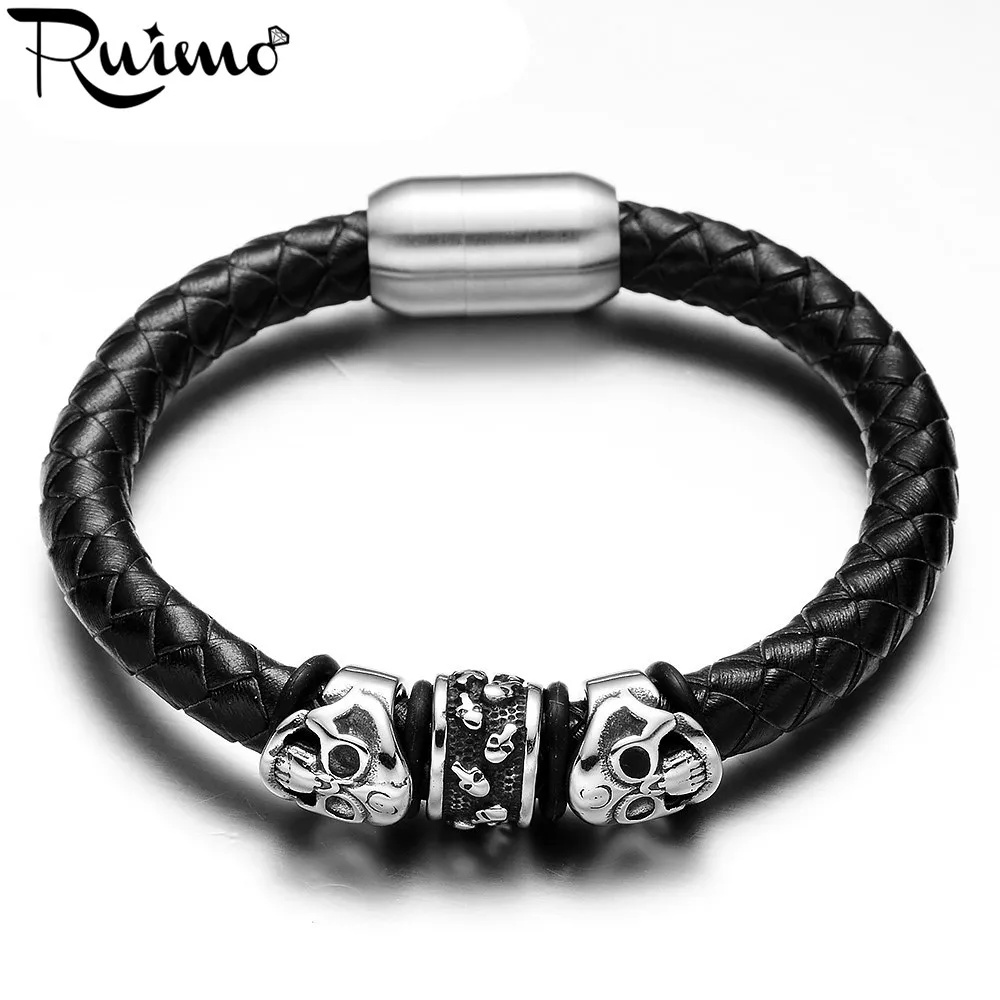 Браслет RUIMO из натуральной кожи в стиле панк магнитный браслет нержавеющей стали