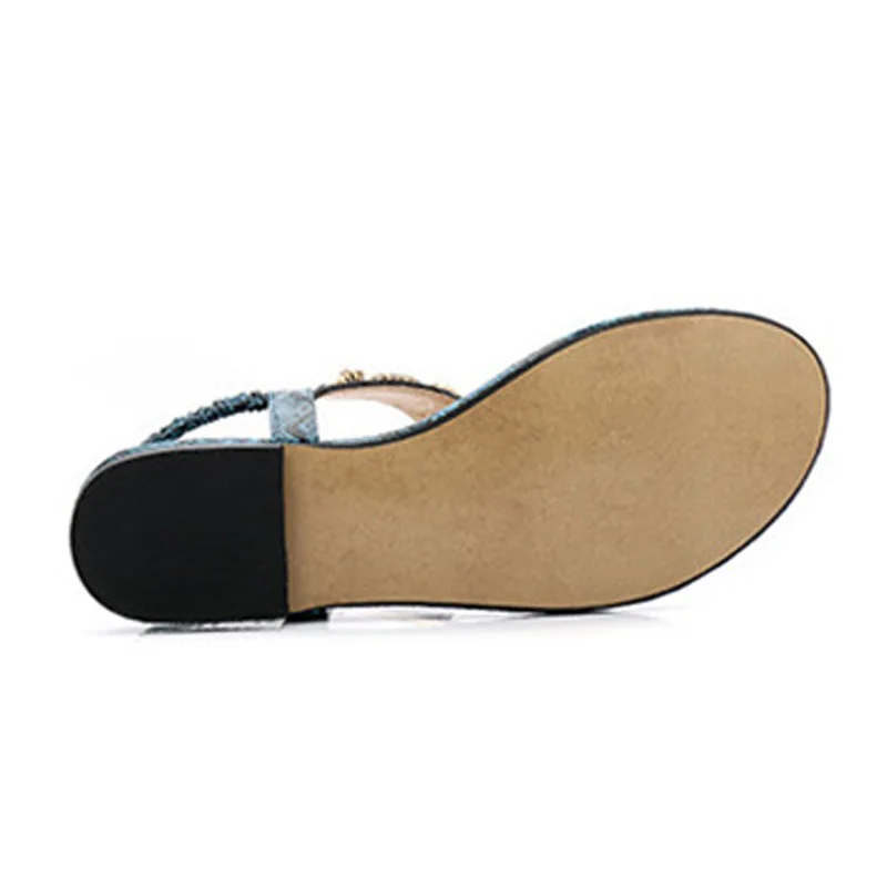 Женские босоножки на плоской подошве с бусинами летние | Обувь