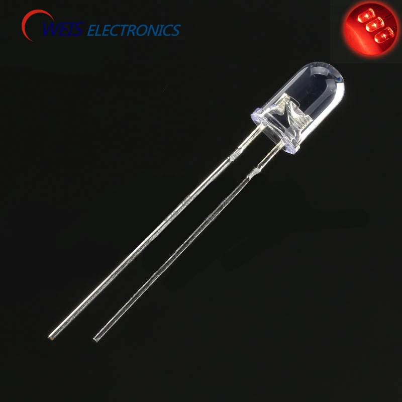 

OWEIS 100PCS/LOT 5MM/F5 LED White Turn RED LED Lamp Emitting Diodes ROUND HEAD Water Clear LED Super light dropshipping