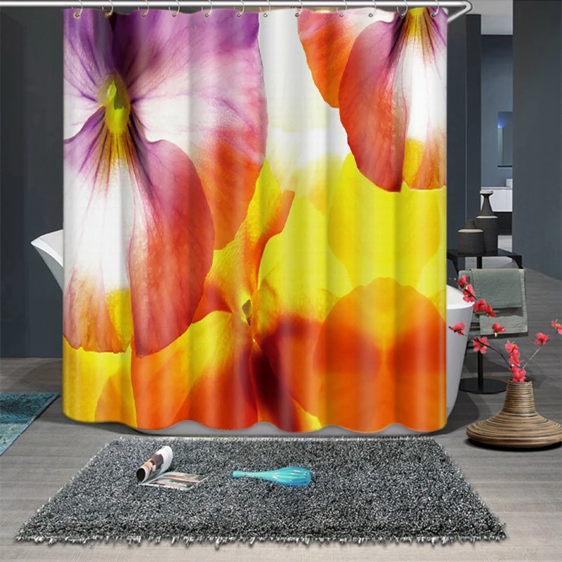 Занавеска для душа с 3d рисунком цветных цветов утепленная Водонепроницаемая