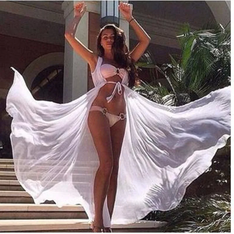 Женское пляжное платье макси с открытой спиной Шифоновый Сарафан повседневная