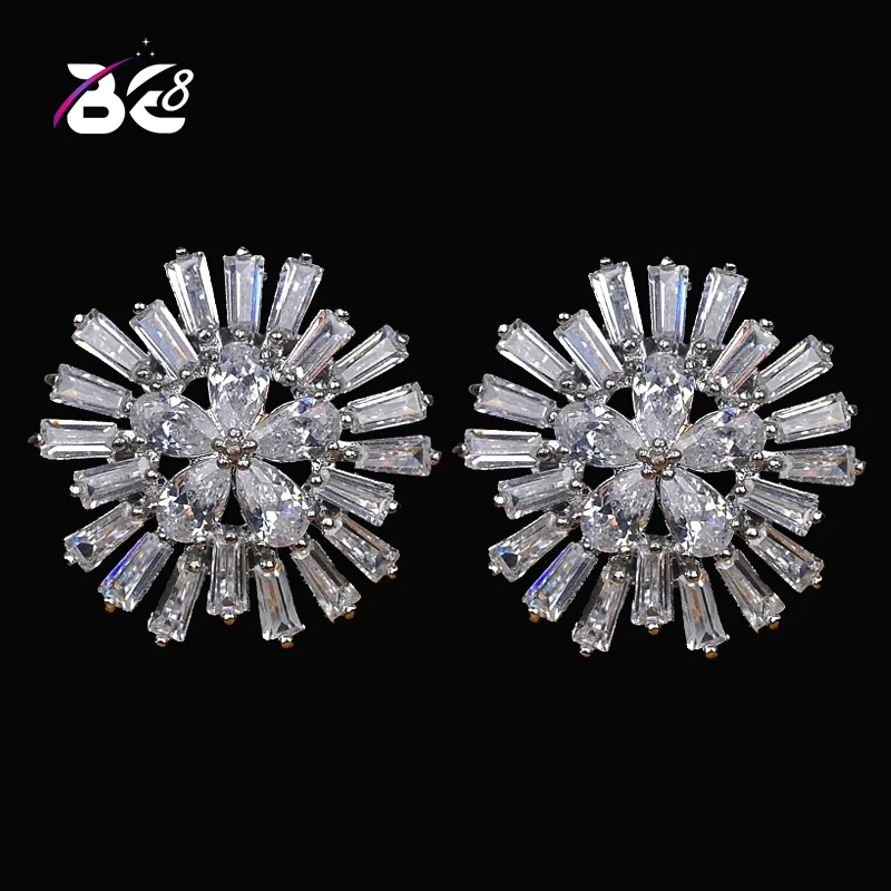 

Be8 Brand Beauty Dazzling Flower Shape Rectangle CZ Inlay Stud Earrings Hot Sales Exquise Earrings Brincos For Party Gifts E-335