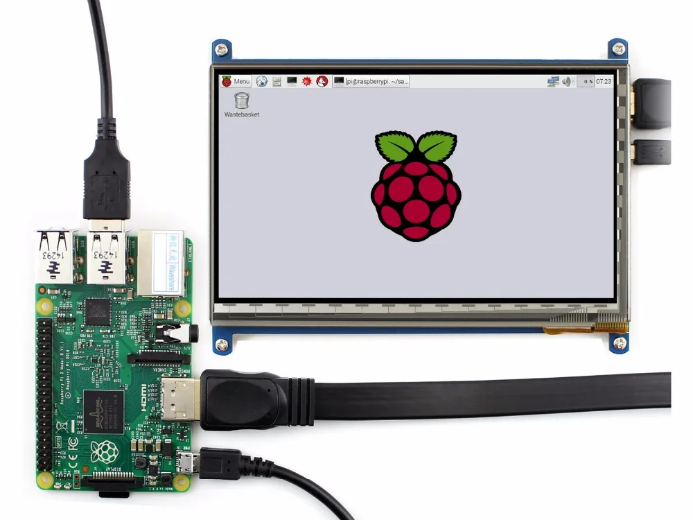 RPi3 B посылка F включая мини-ПК Raspberry Pi 3 Модель 7 дюймов HDMI ЖК-дисплей (C) биколор