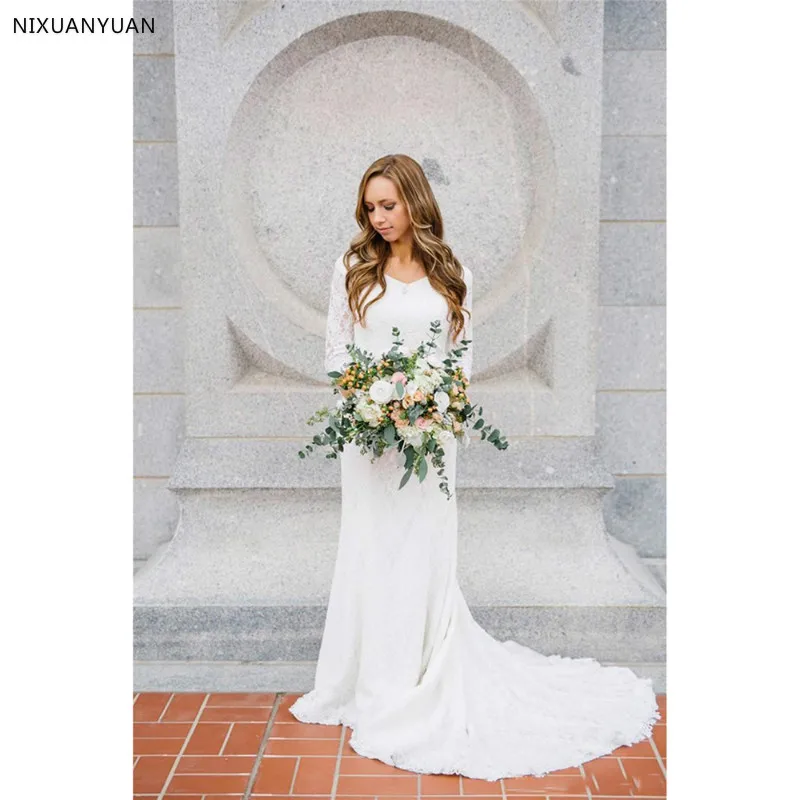 Modest Wedding Dresses with Long Sleeves Bohemian Lace Mermaid Bridal Gowns 2021 Country | Свадьбы и торжества