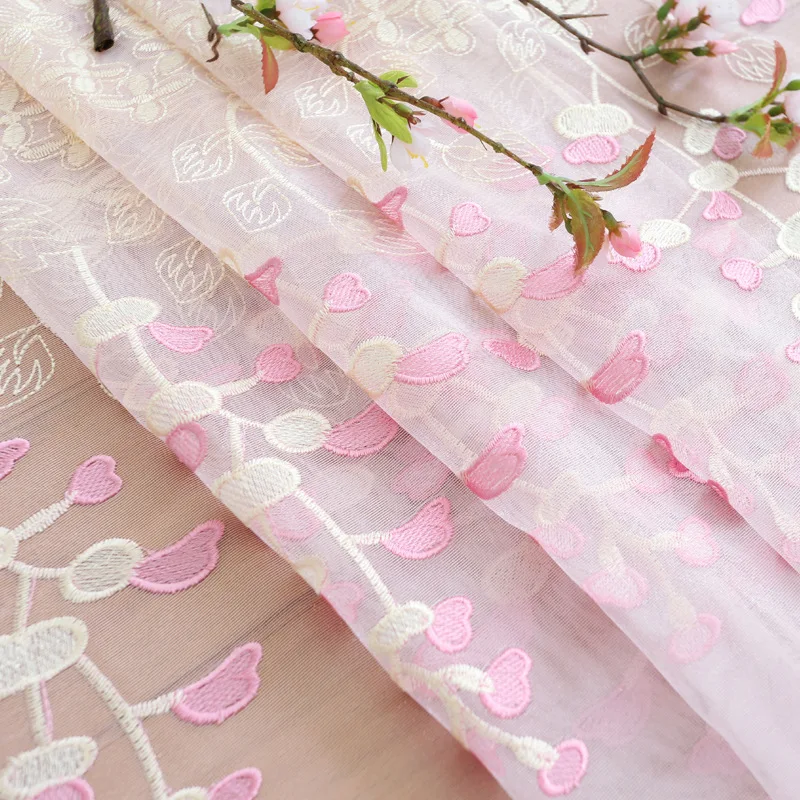 

Pink Embroidery Lace Curtains Bedroom Drapes Window Valance Cortinas Salon Kids Curtains Decorative Items Living Room