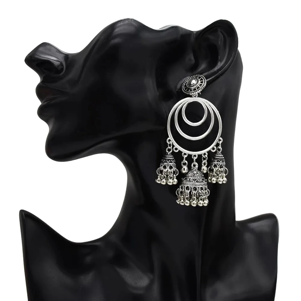 Индийские свадебные серьги для невесты, женские Jhumka Большие колокольчики, длинная ниспадающая кисточка, серьги, золото, серебро, Афган, Египет, Турция, этнические ювелирные изделия