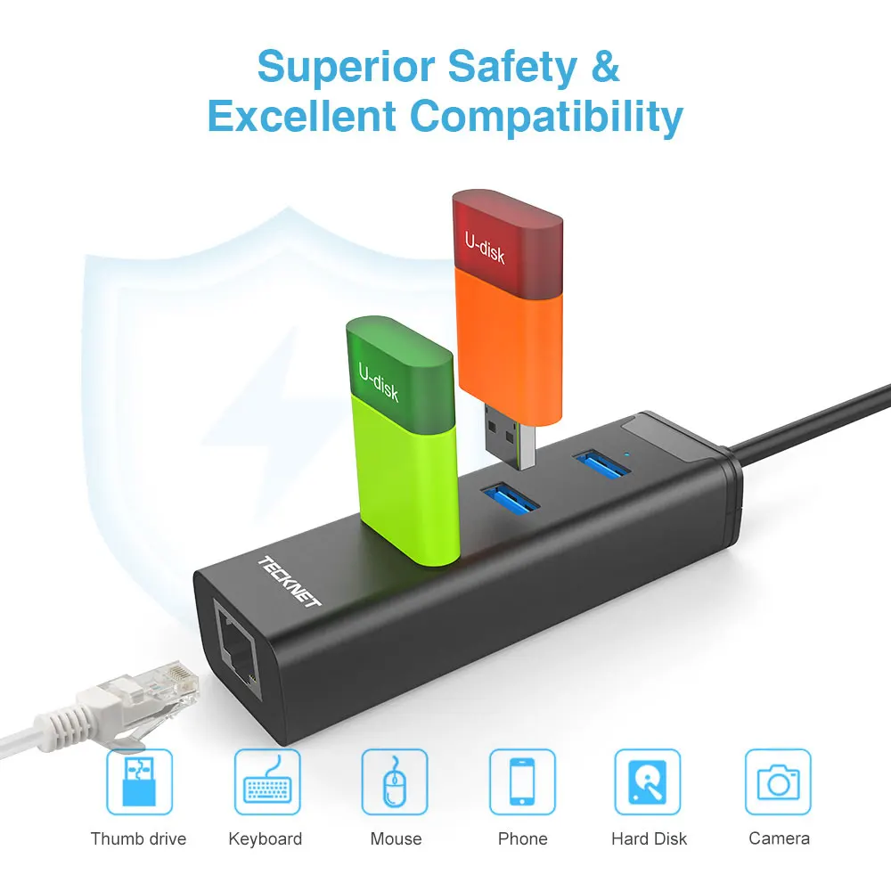 TeckNet 3 порта USB3.0 концентратор 10/100/1000 гигабитный Ethernet LAN проводной сетевой адаптер