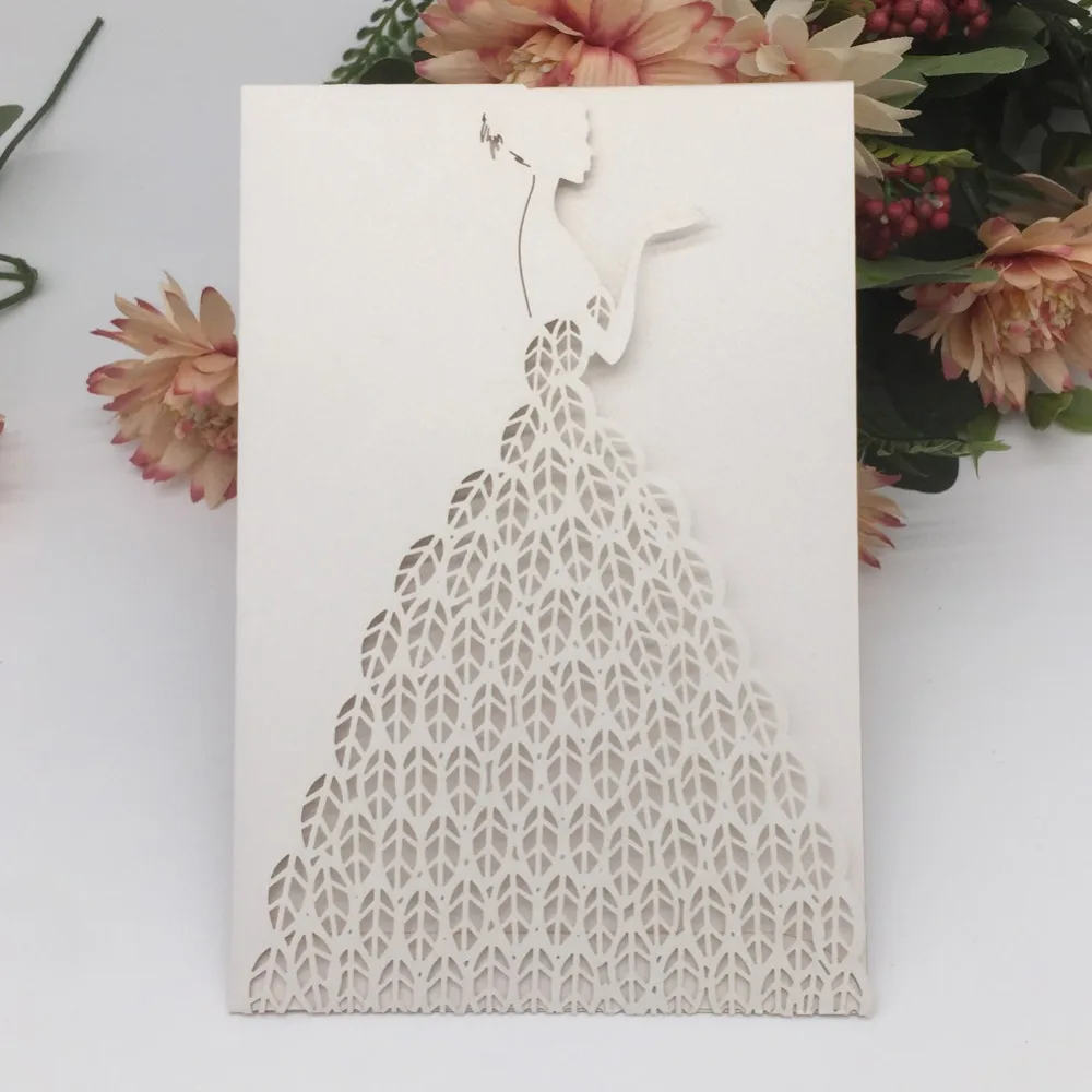 

50Pcs/Lot Beautiful Bride Pearl paper Wedding Invitations Anniversary Cards Birthday Party Invitations Blessing Greeting Card