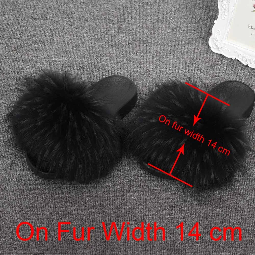 Rac Black 14cm 14 см; широкие меховые шлепанцы; Новинка; тапочки из натурального меха енота; женские Ползунки; сезон лето-осень; домашние тапочки наивысшего качества; S6047 - Цвет: Rac Black 14cm