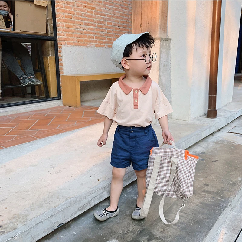 2019 детский хлопковый топ с отложным воротником и контрастными короткими