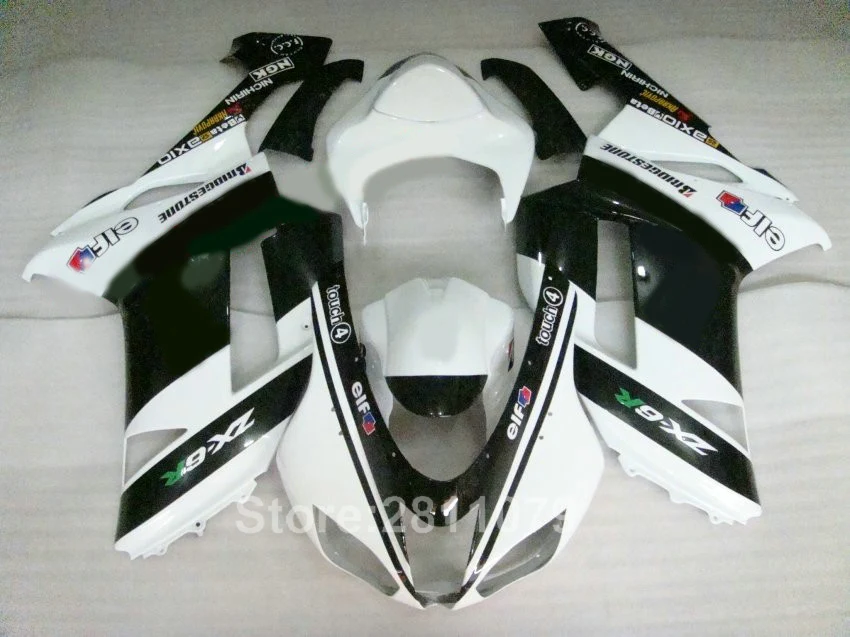 Комплект пластиковых обтекателей для кузова Kawasaki Ninja ZX6R 07 08 белый черный комплект