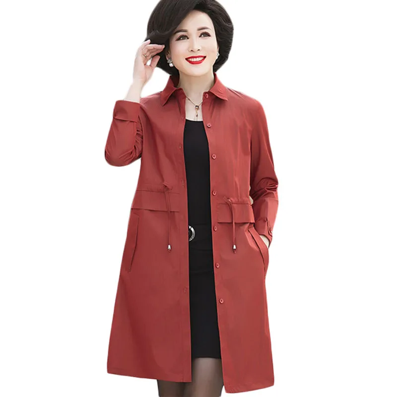 

Spring Autumn New Middle-aged women long Trench Coat Female Slim Windbreaker coats Women's Plus size Casual Khaki Overcoat F033