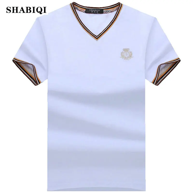SHABIQI 2018 Летняя мода Для мужчин футболка 93.5% cottot v образным вырезом рубашка