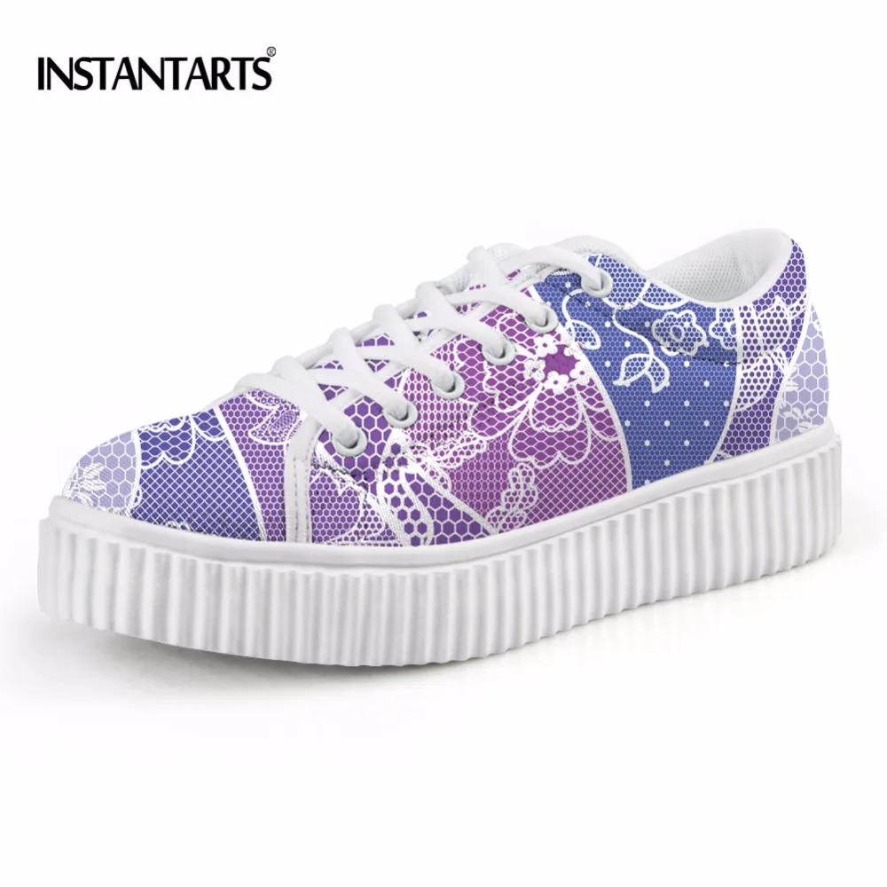 

INSTANTARTS 2021 Fashion Spring Women Flats Female Lace Pattern Ladies Lacing Height Increasing Platform Shoes for Ladies Girls