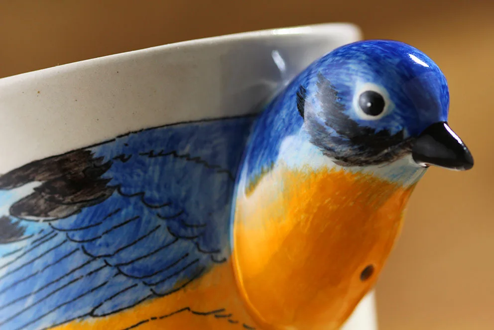200ML3D Stereo Blue Bird Coffee Mug Hand-painted Animal Ceramic Cup Cute Cartoon Gift Mug Personality Cup Hand cups and mugs