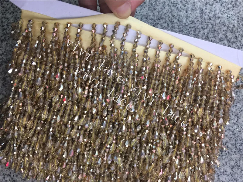 

10 yards/bag c013 # sparkle 5cm width gold crystal ribbon tassel fringe for decoration dress/fashion designer/garment