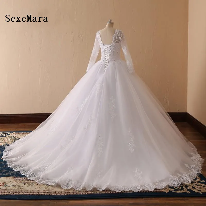 

Customized Wedding Dresses Lace Appliques Beaded Bridal Dresses Lace-up Back Wedding Gowns White/Ivory