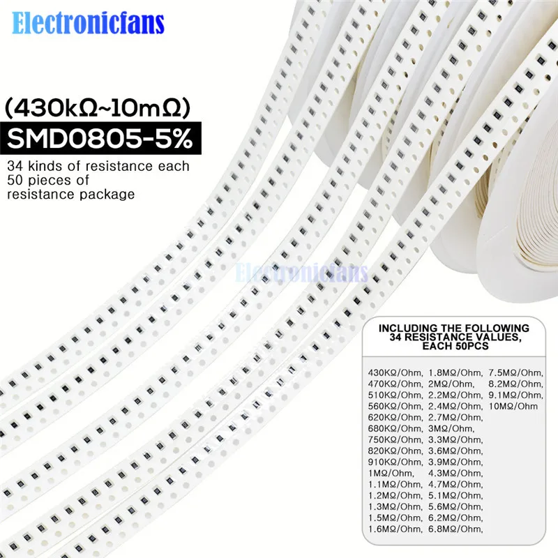 1700 шт./лот 0805 SMD резистор 0R 10 м Ом 5% 1/8 Вт 0 25 чип сопротивление фиксированный набор 34