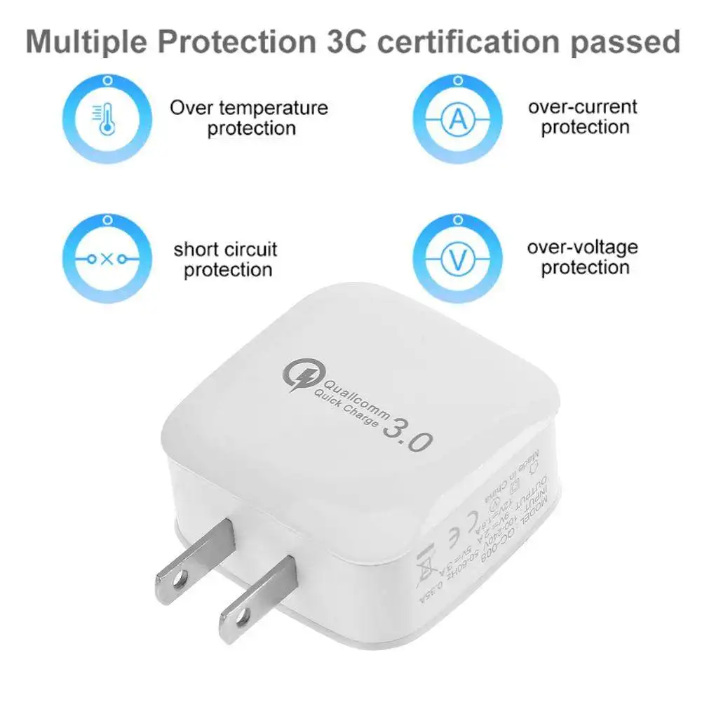 Штепсельная Вилка европейского стандарта США QC3.0 с одним портом USB адаптер для