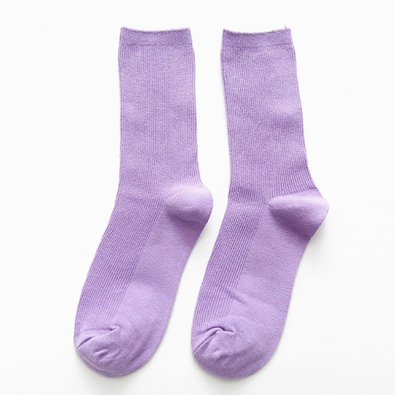Light purple Модные хлопковые милые популярные новые чулочно-носочные изделия, плотные носки, носки-трубы средней высоты, карамельные цвета, женские зимние теплые носки в стиле Харадзюку - Цвет: Light purple