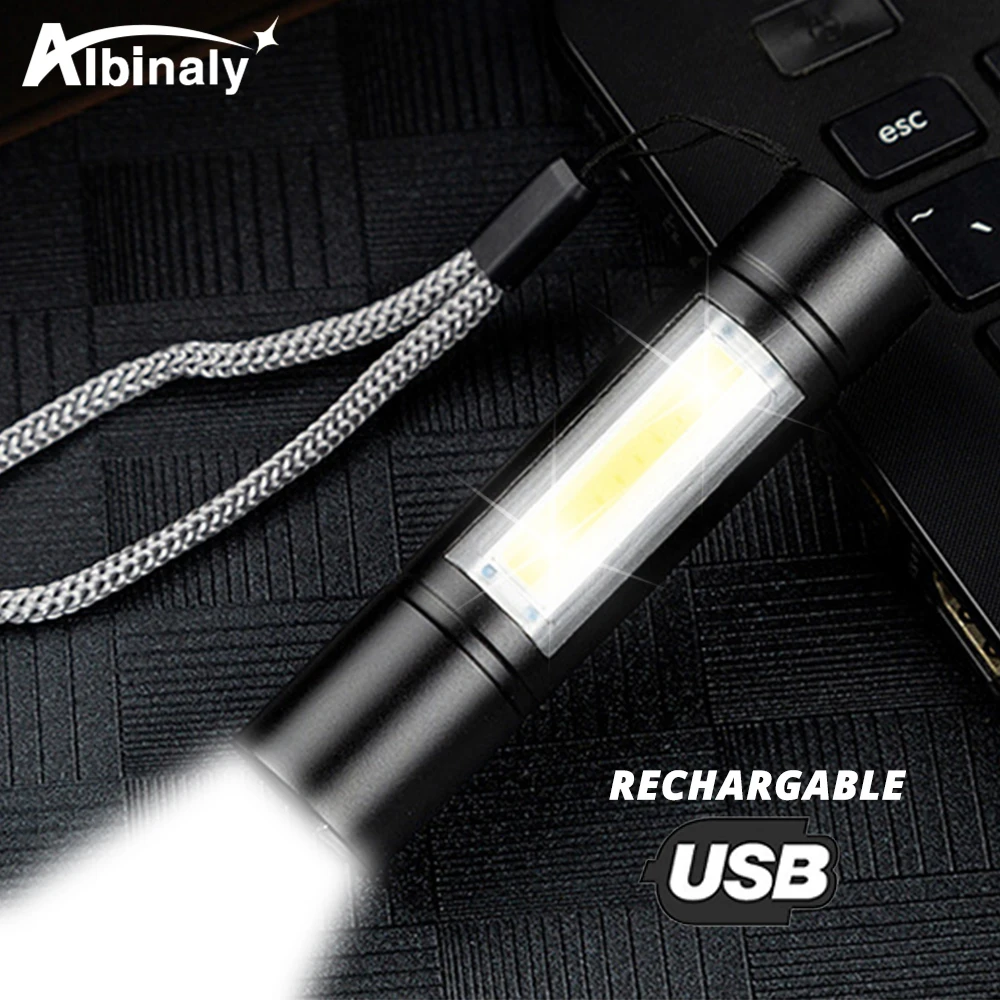 USB Перезаряжаемый Фонарик 3 режима освещения COB + XPE светодиодный мини фонарик