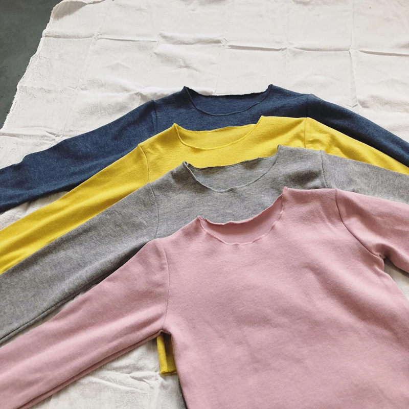 Новинка весны 2019 детские футболки Однотонная футболка с длинными рукавами для