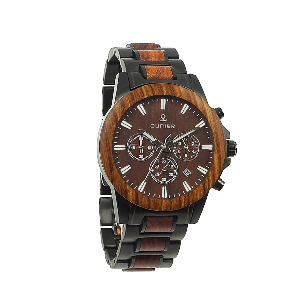 low price free shipping sapphire glass sandalwood watches with steel wooden watch paper box packing | Наручные часы