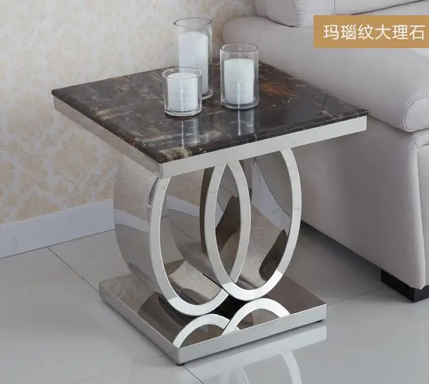 Небольшой квадратный чайный столик из нержавеющей стали с мраморным закаленным