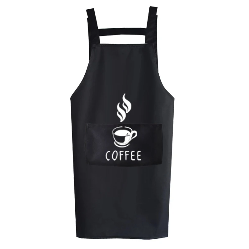 Black 68x74 см водонепроницаемые ремни фартук с карманом кофе печатные фартуки для женщин мужчин дома Кофейня чистящие средства для кухни инструменты - Цвет: Black