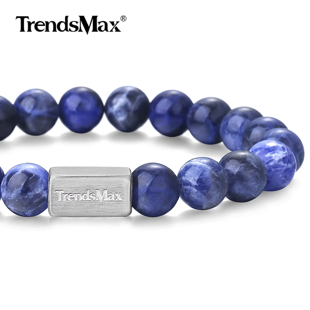 Натуральный Синий содалитовый камень браслет из нержавеющей стали стрейч для