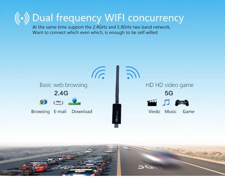 802.11AC 1200 Мбит/с USB беспроводная сетевая карта 2,4G/5G двухдиапазонный USB Wifi адаптер USB3.0 интерфейс с 2dBi антенной Wifi приемник