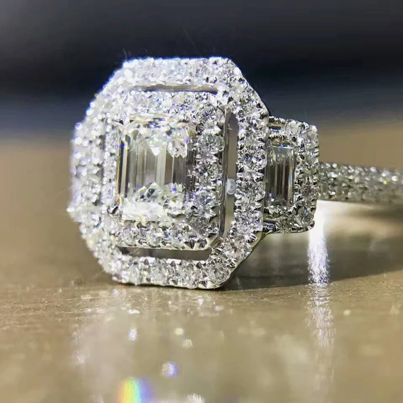 LASAMERO 0.50CT Изумрудное кольцо натуральный бриллиантовый блеск 18 К золото двойной Halo Половина Вечность помолвка свадебное предобручальное кольцо