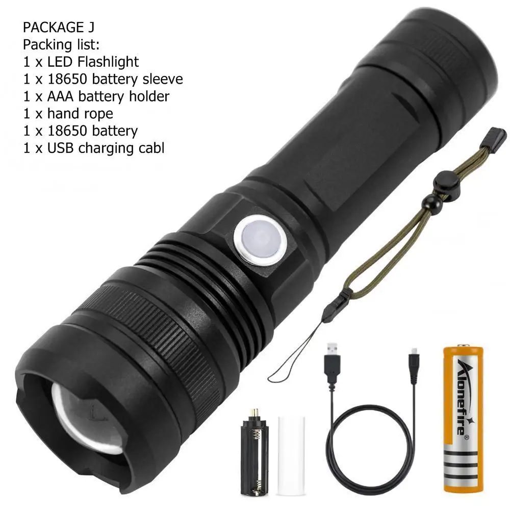 AloneFire P52 самый мощный фонарик ультра яркий XLamp XHP50 usb регулируемый фонарь с зумом для кемпинга, походов, аварийной ситуации - Испускаемый цвет: PACKAGE J
