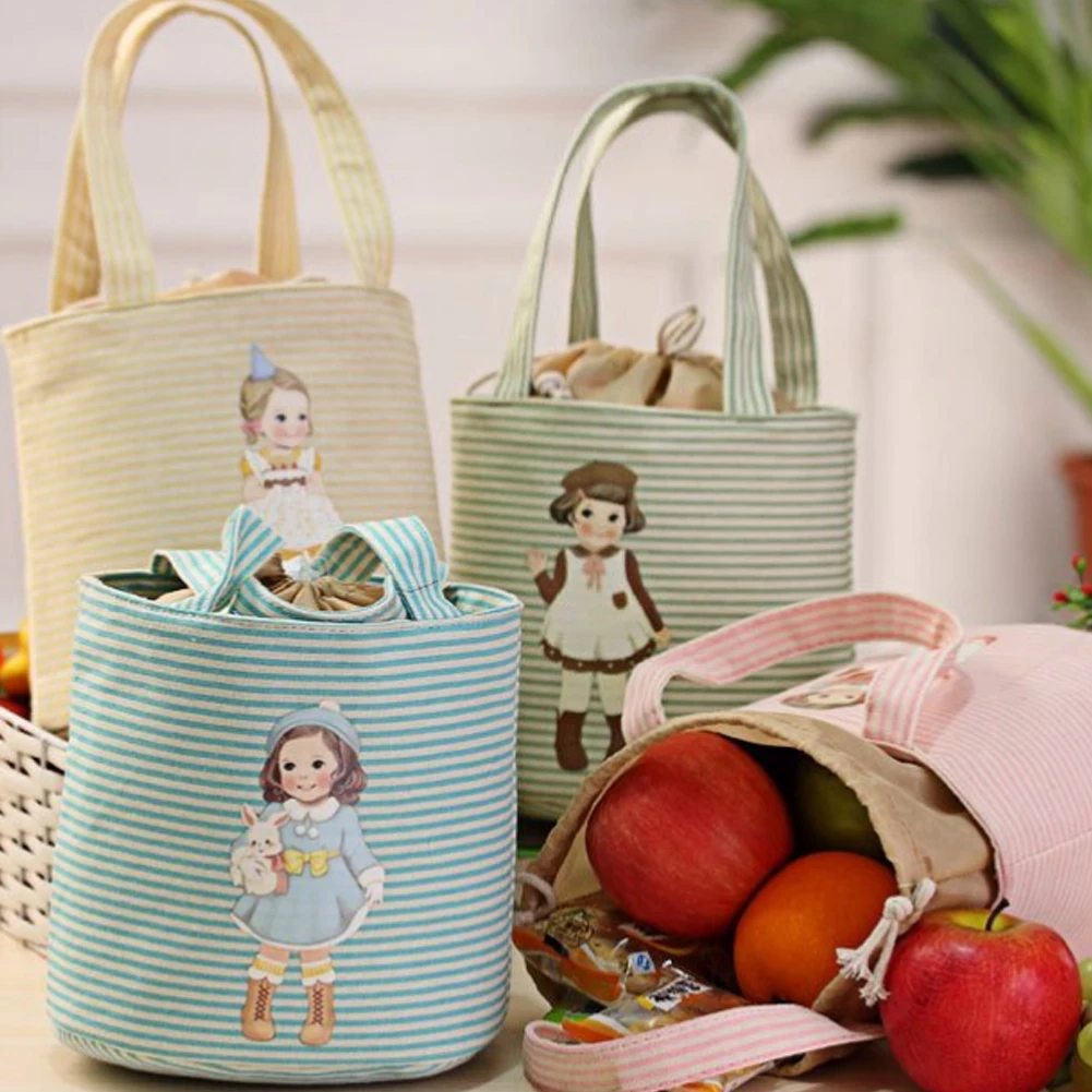 Термальность Обед сумка переносная термос холст Bento Drawstring с Фольга лайнер для