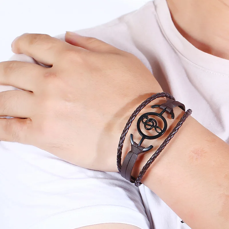Fashion Casual Vintage Charm Bangle Wrap Braided Woven Leather Music Note Cuff Buckle Bracelet Wristbands Handmade Jewelry | Украшения и