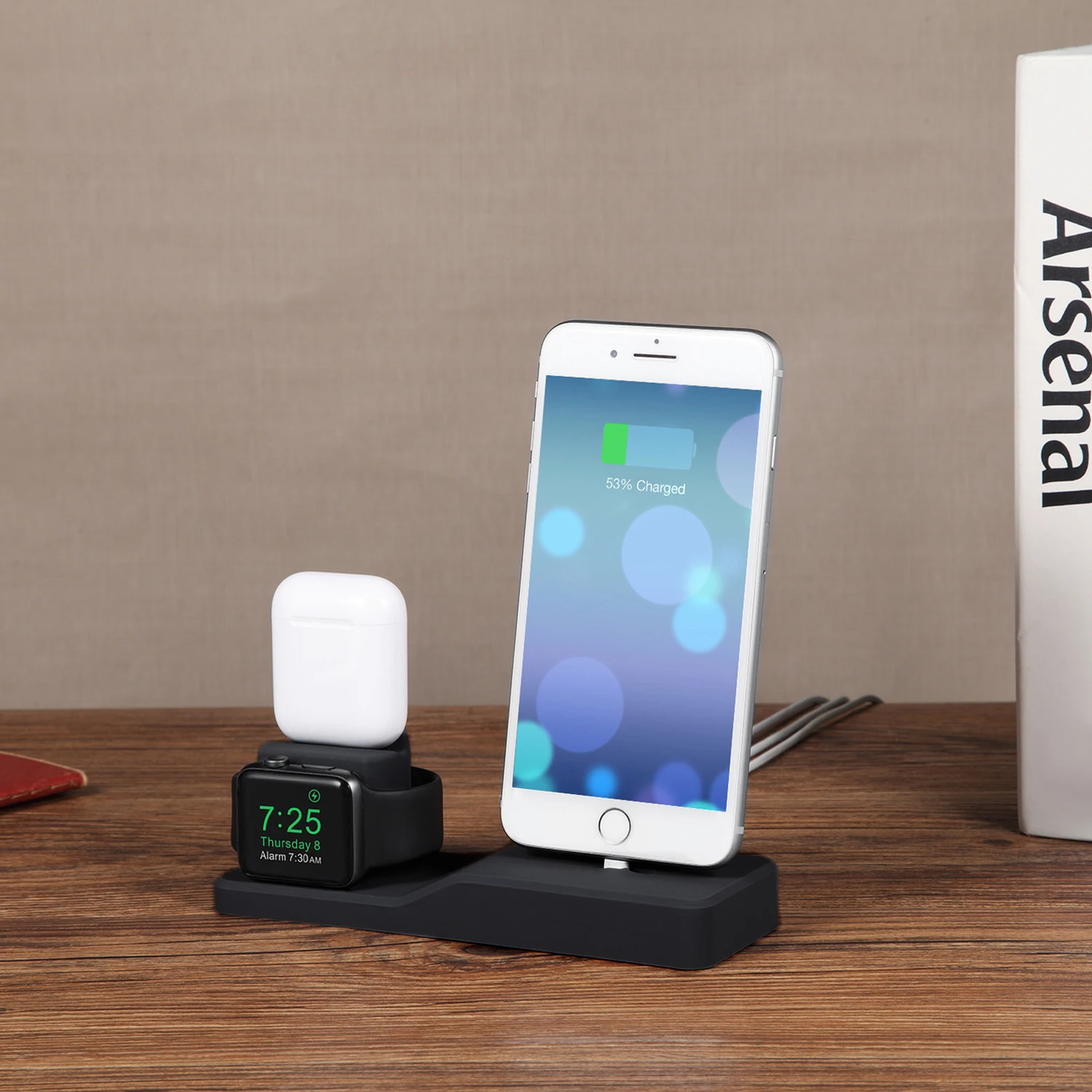 Besegad 3 in 1 Silicone Charging Stand Holder with Sticker for iPhone XS Max 8 Plus X 7 Apple Watch iWatch Series 1 2 3 Airpods