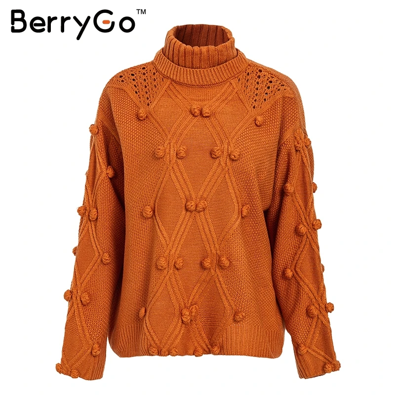 BerryGo Turtleneck pure woman sweater knitted pullovers Long sleeve loose vintage Autumn white jumper knitwear female | Женская одежда