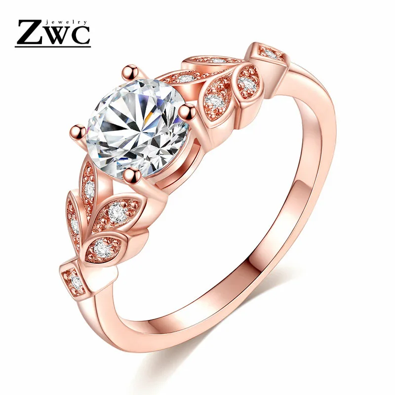 Gold ZWC модные Кристальные серебристые женские обручальные кольца с цирконием, кубические изящные кольца для девочек из белого розового золота, размеры 6, 7, 8, 9, ювелирные изделия - Цвет основного камня: Gold