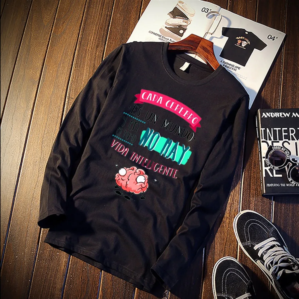 Новинка, футболка с длинным рукавом, унисекс, Mr Wonderful, мультяшный дизайн, хлопок, топ, футболка, повседневная, с круглым вырезом, уличная одежда