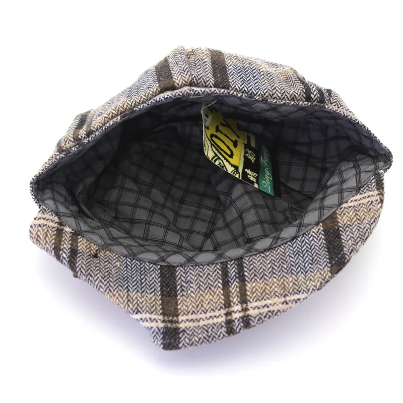 Beret Hat Female Winter Wool Berets Cap British Autumn Men Korean Japanese Knitting Painter Hats Women Plaid Pumpkin Caps H6725