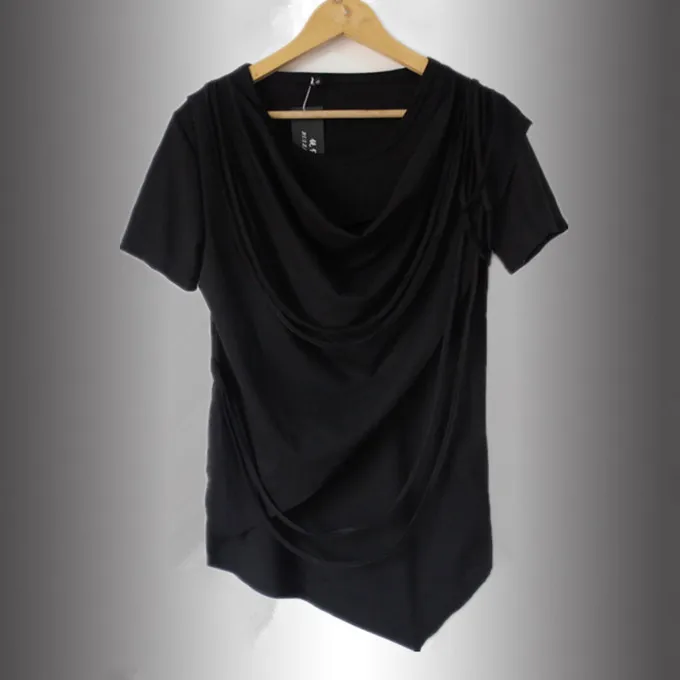 Мужская футболка в стиле хип-хоп с асимметричным воротником Повседневная тонкая