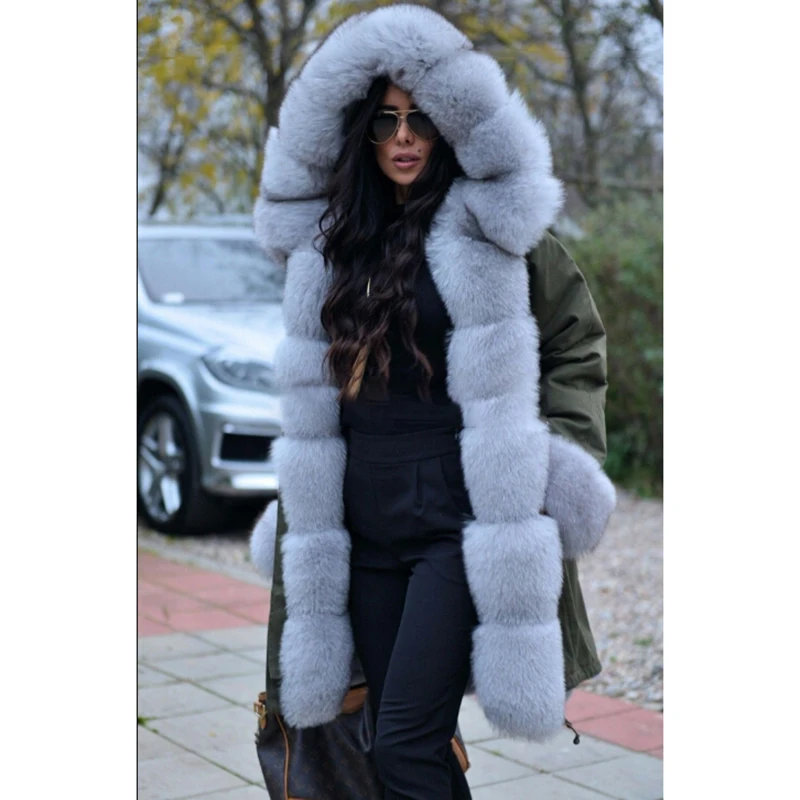 Tatyana Furclub Real Fur Coat For Women Winter Jacket With Real Fox Fur Collar Parkas 2022 New Armygreen Tops Trendy Jackets
