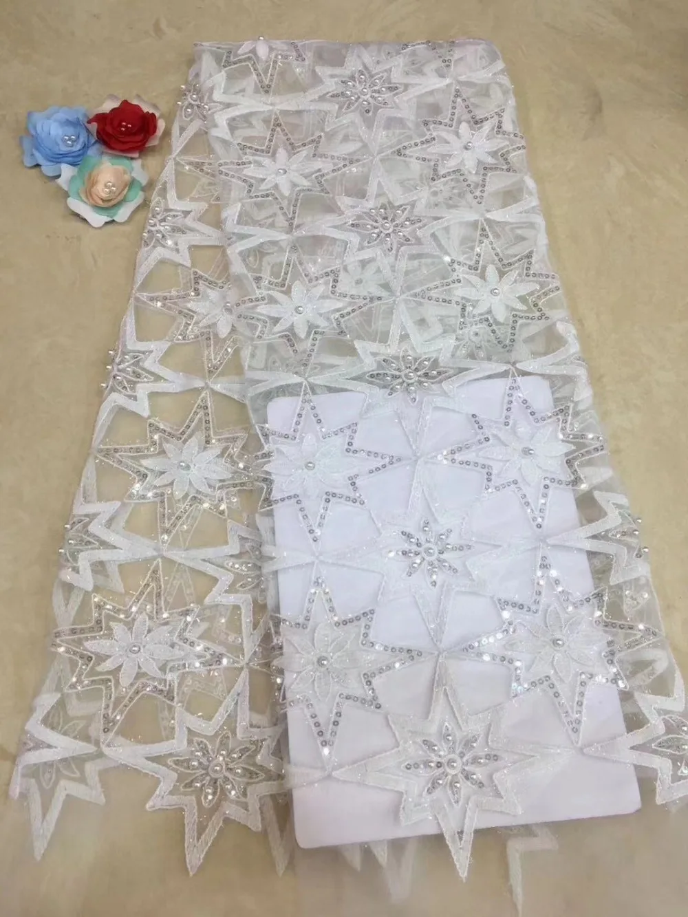 

Most popular French Nigerian sequins net lace,African tulle mesh long sequins lace fabric high quality for wedding dress TS7979