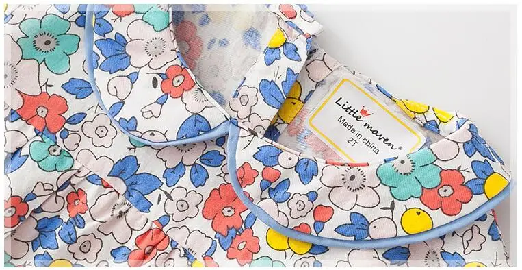 Little maven/детская брендовая одежда для маленьких девочек; осень г.; дизайн; хлопковые топы для девочек; футболка с цветочным принтом; 51239