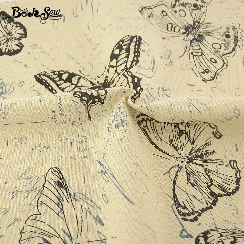 Тканевая ткань с изображением бабочек для шитья и квилтинга из хлопка льна